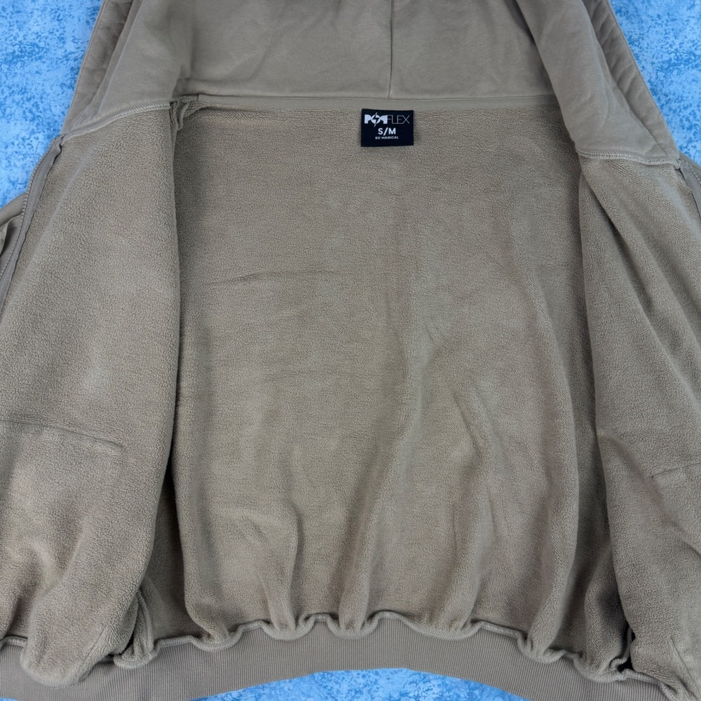 Popflex Hoodie Women's S/M Tan Taupe Full Zip Oversized Cropped Long Sleeve - Picture 7 of 11